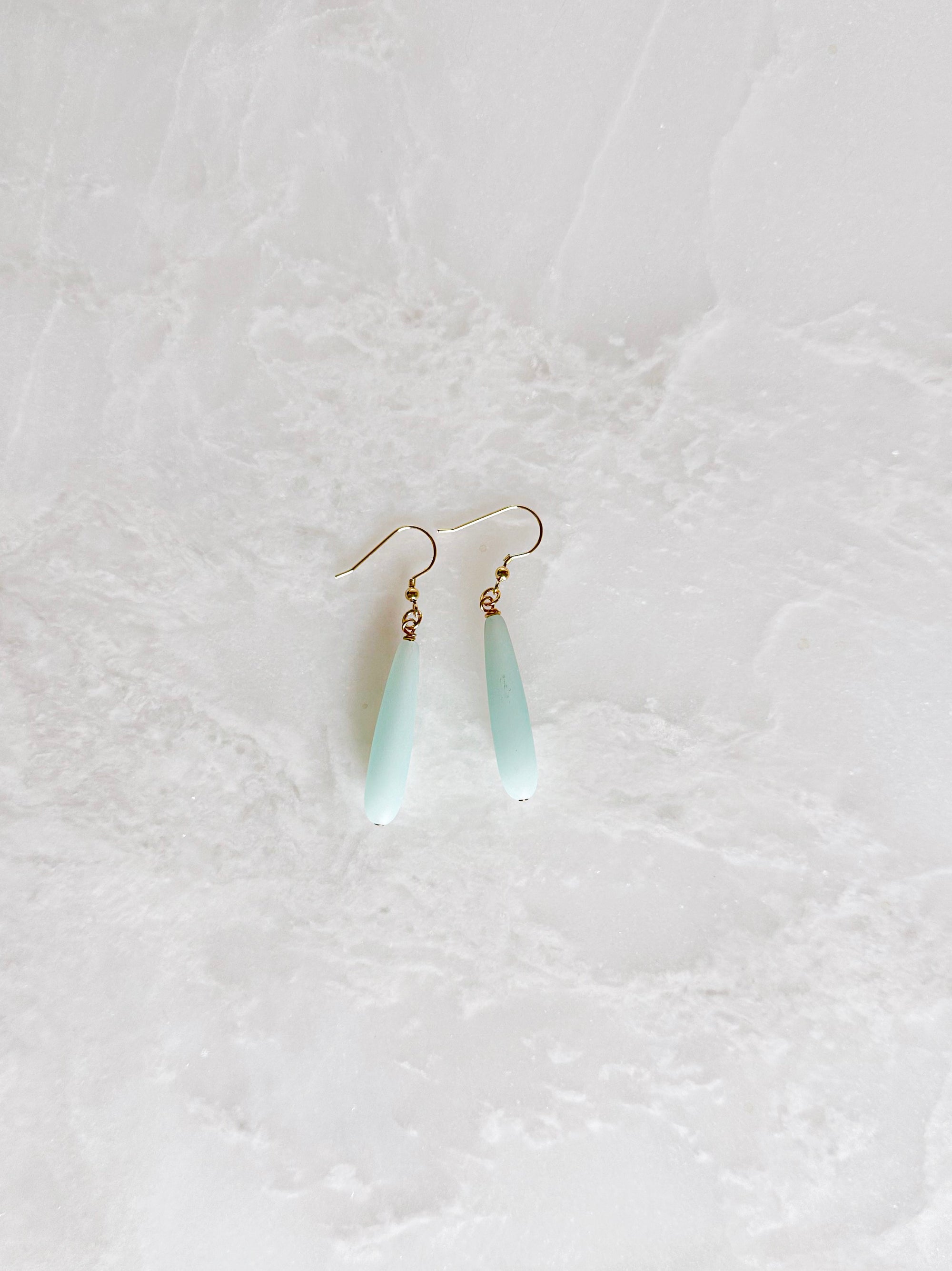 Aqua Blue Sea Glass Drop Hook Earrings by Yemaya – The Beach Boutique